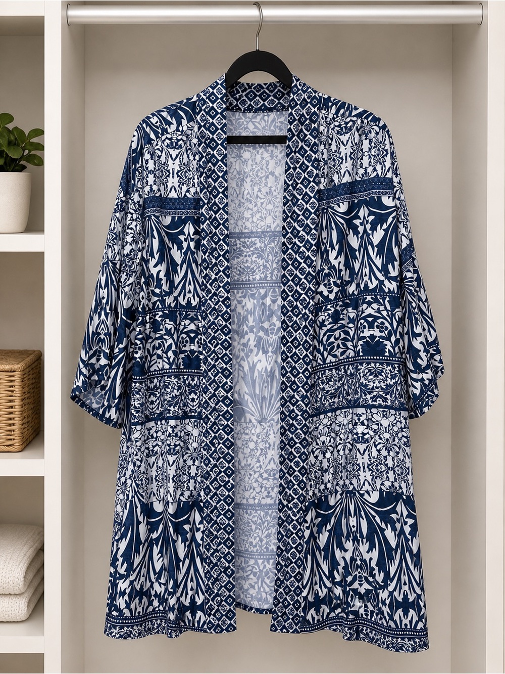 Anthony Richards Blue White Boho Kimono Cardigan Rayon XXL Plus